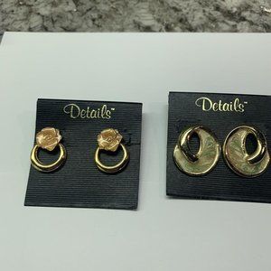 Lot Of 2 NWT Details Costume Earrings Pierced Gold Tone / Enamel
